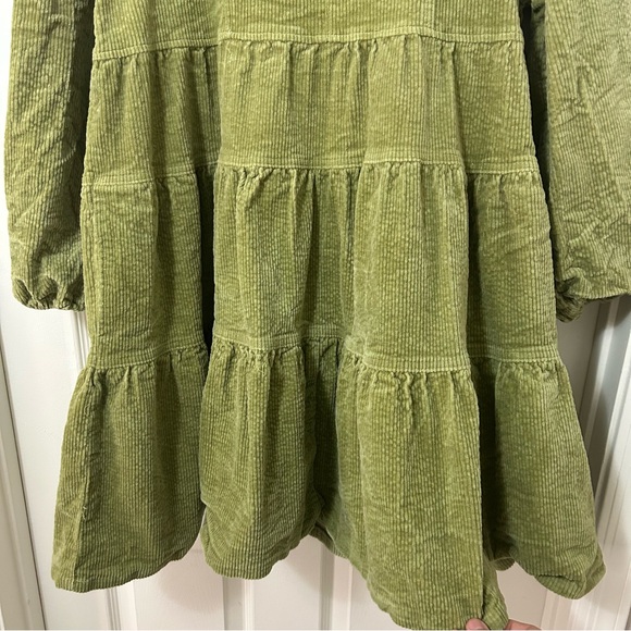 Arula Puff Sleeve Corduroy Mini Tiered Dress Square Neck Moss Green Size A 1X - Picture 6 of 12